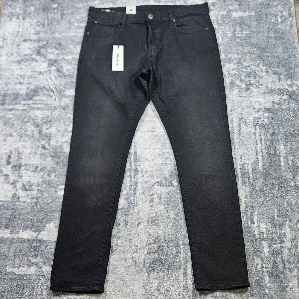G-Star Raw 3301 Straight Tapered Button Fly Jeans Mens Size 38X34 Black Denim